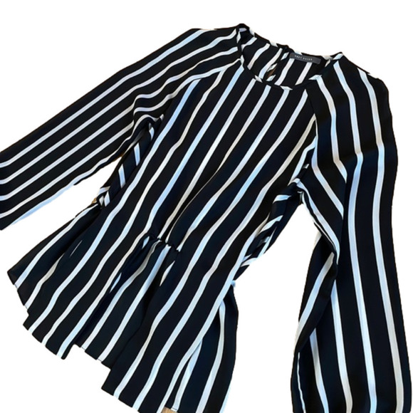 Beautiful Sheer Black and White Striped Blouse by Suzy Shier Size XS - Picture 1 of 7